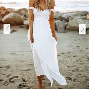 ODELLA OFF THE SHOULDER SMOCKED MAXI - OFF WHITE